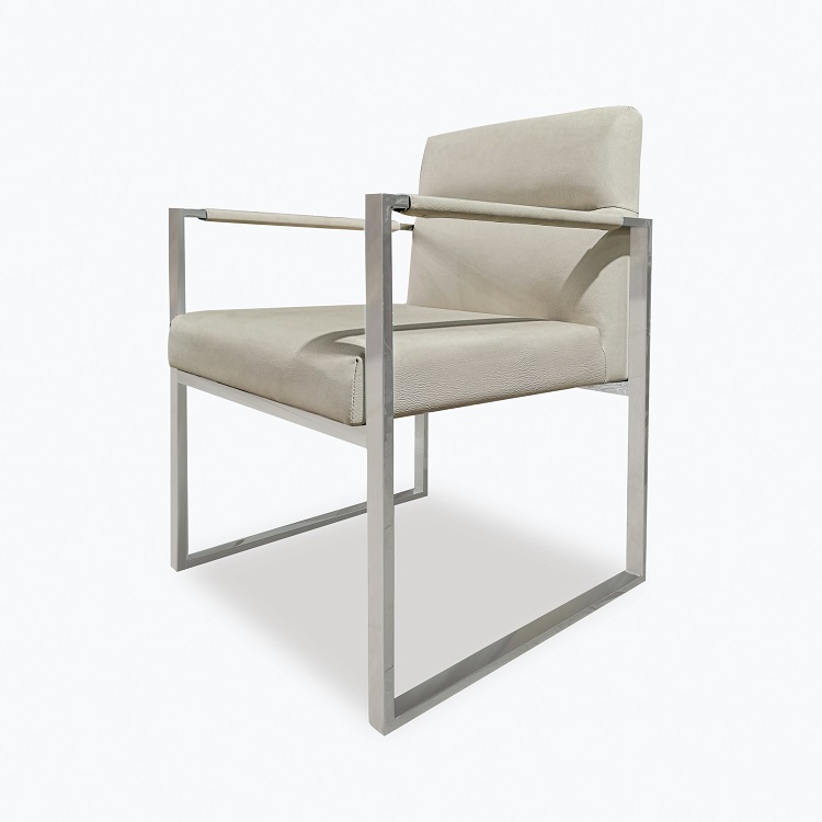 Contemporary Stainless Steel Frame Upholstered Dining Arm Chair