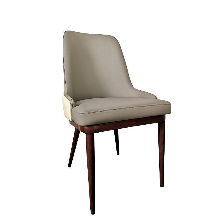 Metal Frame With Wooden Texture Upholstered Two Tone Dining Chair